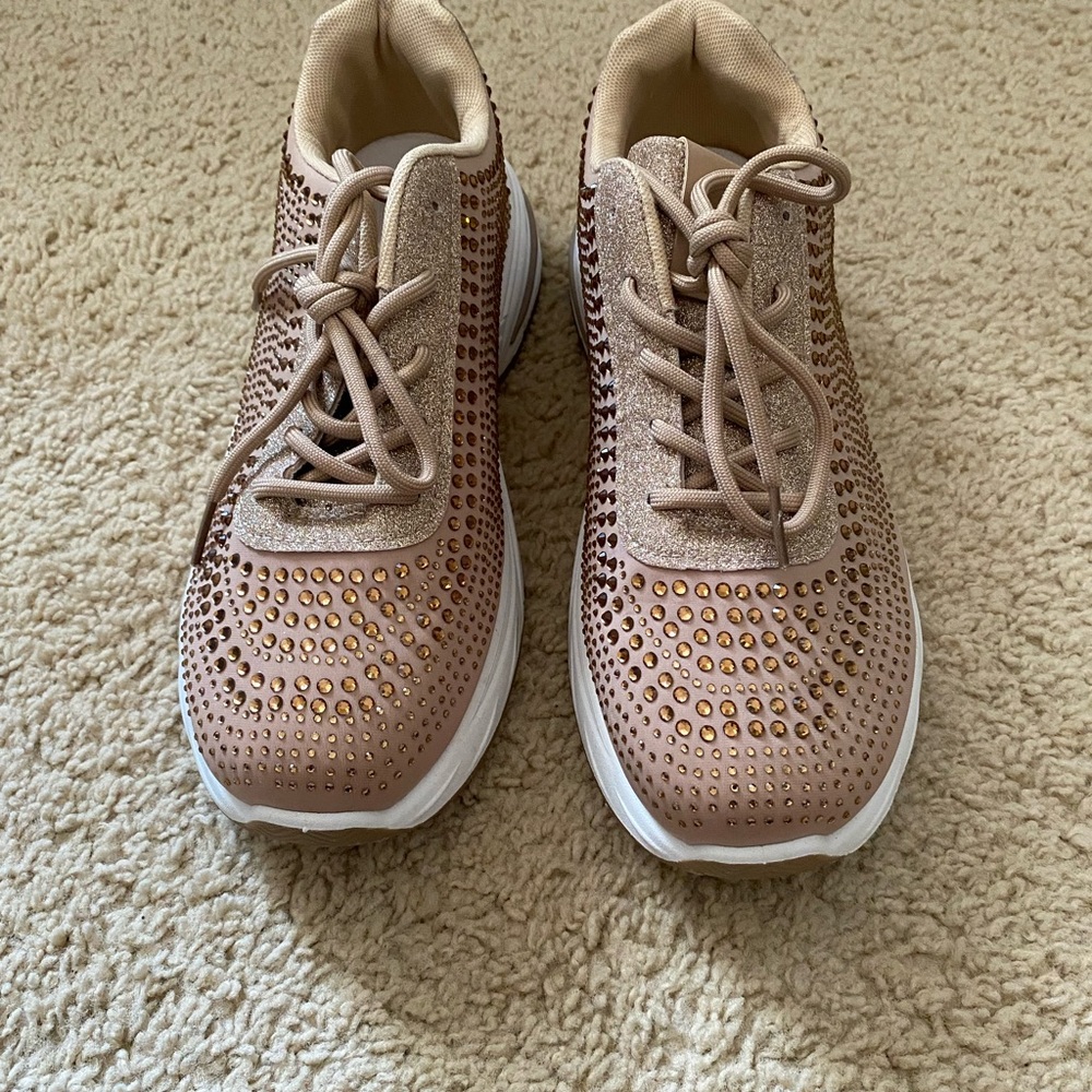 Tan Chunky Sole Sneakers with Breathable Knit